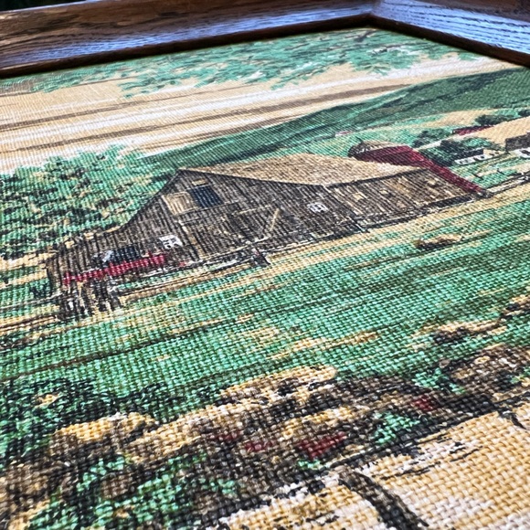 Vintage Woven Framed Art of a Covered Bridge - Picture 6 of 7